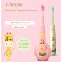 Carepik Kids Electric Toothbrush Set, Sonic Rechargeable Powered Toothbrush, Extra Soft Bristles, 2 Brush Replacement Heads, Cute Animal Cover, 3 Modes, Fun & Easy Cleaning for Age 3+ (Pink)
