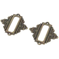 Antrader 12pcs Antique Bronze Office Library File Drawer Tag Vintage Style Label Holder Business Card Frame, 55mmx62mm