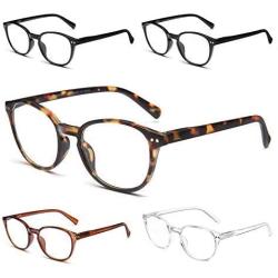 SKYWAY 5 Pack Blue Light Blocking Reading Glasses, Stylish Retro Computer Gaming Eyeglasses Women Men Spring Hinges Reader Lightweight Anti Glare（4.0X）