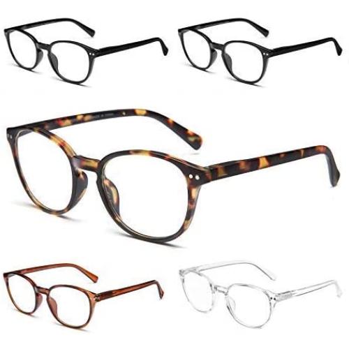 SKYWAY 5 Pack Blue Light Blocking Reading Glasses, Stylish Retro Computer Gaming Eyeglasses Women Men Spring Hinges Reader Lightweight Anti Glare（4.0X）