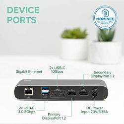 Plugable Thunderbolt 3 and USB C Dock with 60W Charging, Compatible with MacBook/MacBook Pro and Windows Laptops, Dual DisplayPort, 2X USB-C, 3X USB 3.0, Gigabit Ethernet, Audio Jack - Horizontal