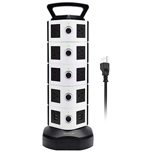 Power Strip Tower JACKYLED Surge Protector Electric Charging Station 3000W 13A 18 AC Outlets 4 USB Ports with 16AWG 6.5ft Heavy Duty Extension Cord for Home Office