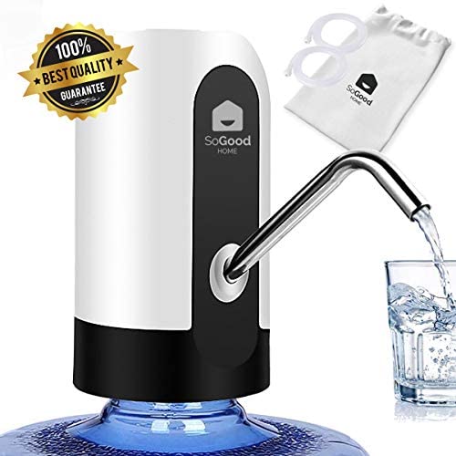 Water Dispenser 5 Gallon Bottle by SoGood - Carrying Pouch and 2 Hoses - Water Gallon Dispenser - Automatic Drinking Water Pump Portable - BPA Free - USB Charging - Ideal for Outdoor or Kitchen