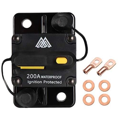 M1A2 Circuit Breaker 200A Waterproof Fuse Inline Holder Resettable Fuse Manual Reset 12V-48V DC for Car Audio RV Home Marine Boat Truck Trolling Motors