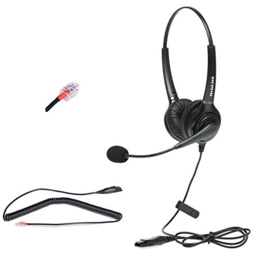 Grandstream Phone Headset with 2 earpieces on Both Ears | Noise Canceling Microphone Call Center Headset Compatible with Grandstream High-End IP Phones | RJ9 Headset Quick Disconnect Included