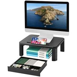 Marbrasse Monitor Stand Riser Laptop Stand for Desk - 3 Height Adjustable Monitor Riser with Drawer and Phone Holder, Desktop Stand for Home & Office Supplies