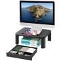 Marbrasse Monitor Stand Riser Laptop Stand for Desk - 3 Height Adjustable Monitor Riser with Drawer and Phone Holder, Desktop Stand for Home & Office Supplies