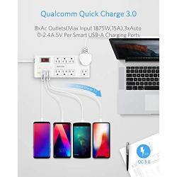 Quick Charge 3.0 Power Strip Surge Protector USB, BESTEK Multi Outlets Plug 8-Outlet 4 USB Charging Ports, 6-Foot Long Flat Angle Plug Heavy Duty Extension Cords, 900 Joule, FCC ETL Listed