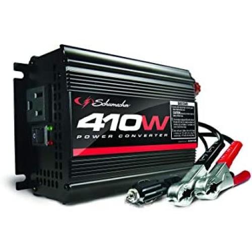 Schumacher XI41B 410 Watt DC to AC Power Inverter with (1) 120V AC Outlet, (1) USB Port Power Directly Connect to Battery