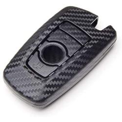 TANGSEN Smart Key Fob Personalized Case Protective Cover for BMW 1 3 4 5 6 7 Series GT3 GT5 M5 M6 X3 X4 3 4 Button Keyless Entry Remote 3D Twill Weave Carbon Fiber ABS Plastic Emboss