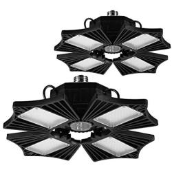 LED Garage Lights 2 Pack, 75W,12000 lumens LED Garage Ceiling Light, CRI 80, 6000K Daylight with 4 Adjustable Panels, E26/E27, shop light for Garage, Barn, Workshop,Warehouse