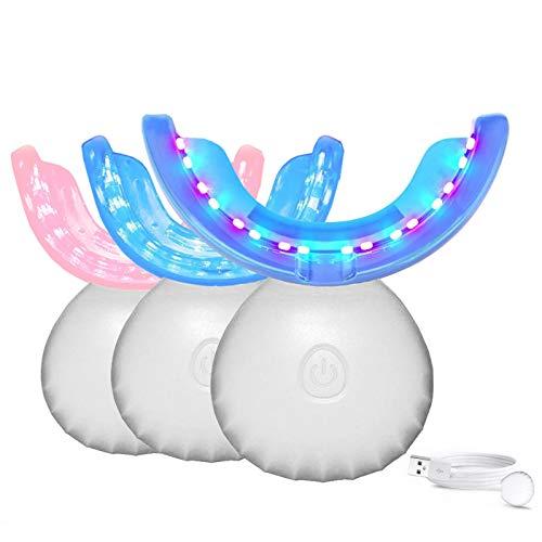 Inductive Charging Tooth whitening System Teeth Bleaching Light-Accelerated BleachingTrays Kit with 16 Powerful Red/Blue LED Lights (White)