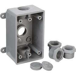 Hubbell-Bell PSB37550GY Single-Gang Weatherproof 1/2-Inch or 3/4-Inch Outlets, Gray Finish