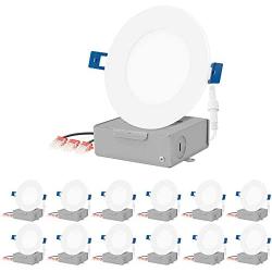 JULLISON LED 12 Packs 4 Inch Recessed Low Profile Slim Panel Light with Junction Box, IC Rated Air Tight, 120VAC, 9W, 550 Lumens, 5000K Daylight White, CRI80+, Dimmable, Damp, ETL + Energy Star