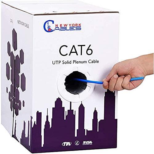 CAT6 Plenum Cable 1000ft (CMP) | Easy to Pull Fluke Tested Plenum Rated Wire | 23AWG Solid 550MHz, 4Pair 10Gigabit UTP Internet Cable, Available in Multi Colors (Blue)