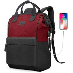 BRINCH Laptop Backpack 15.6 Inch Wide Open Computer Backpack Laptop Bag College Rucksack Water Resistant Business Travel Backpack Casual Daypack with USB Charging Port for Women Men,Black-Red