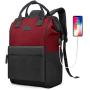 BRINCH Laptop Backpack 15.6 Inch Wide Open Computer Backpack Laptop Bag College Rucksack Water Resistant Business Travel Backpack Casual Daypack with USB Charging Port for Women Men,Black-Red