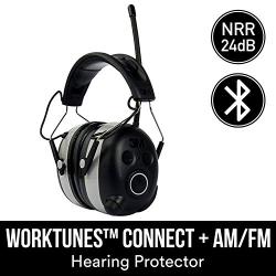 3M WorkTunes Connect + AM/FM Hearing Protector with Bluetooth Wireless Technology, NRR 24 dB, Ear protection for Mowing, Snowblowing, Construction, Work Shops