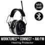 3M WorkTunes Connect + AM/FM Hearing Protector with Bluetooth Wireless Technology, NRR 24 dB, Ear protection for Mowing, Snowblowing, Construction, Work Shops