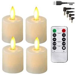 Battery Operated Led Rechargeble Remote Tea Lights Small Fake Votive Candles with Moving Flame Outdoor Flickering Flameless Electric Candle Light with Timer Can be Charged for Christmas-6 Pack
