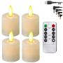 Battery Operated Led Rechargeble Remote Tea Lights Small Fake Votive Candles with Moving Flame Outdoor Flickering Flameless Electric Candle Light with Timer Can be Charged for Christmas-6 Pack
