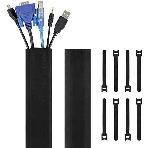 Kootek 118-Inch Cable Management Sleeves with Cable Ties, Neoprene Cable Organizer Cord Cover Wire Hider for TV Computer Office Theater (Large, Black)