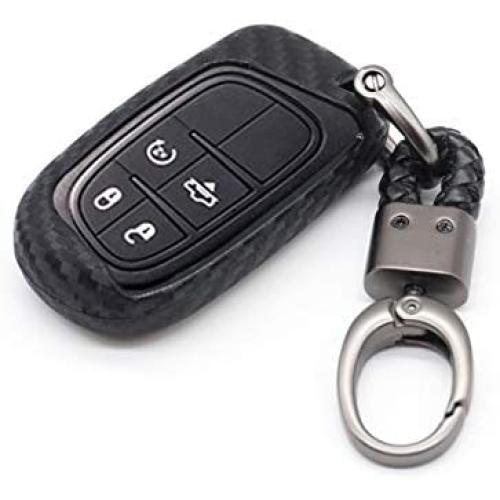 ROYALFOX 3 4 5 Buttons Silicone Carbon Fiber Smart Key Fob case Cover for Jeep Cherokee Compass Renegade Grand Cherokee, Dodge Charger Challenger Dart Journey Durango Grand Caravan RAM (Carbon Fiber)