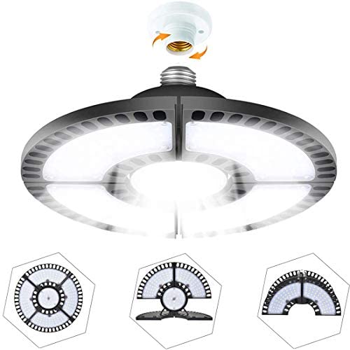 ISKYDRAW 120W LED Garage Lights 12000lm Deformable LED Garage Ceiling Lights Shop Light 6500K Daylight Glow Adjustable High Bay Light for Garage,Warehouse,barn,Support E26/27 Standard Base
