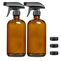 Empty Amber Glass Spray Bottles with Labels - 16oz Refillable Container for Essential Oils, Cleaning Products, or Aromatherapy 16oz 2 Pack