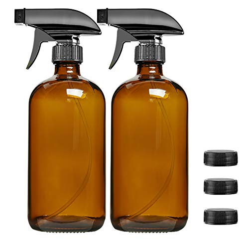 Empty Amber Glass Spray Bottles with Labels - 16oz Refillable Container for Essential Oils, Cleaning Products, or Aromatherapy 16oz 2 Pack