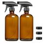 Empty Amber Glass Spray Bottles with Labels - 16oz Refillable Container for Essential Oils, Cleaning Products, or Aromatherapy 16oz 2 Pack