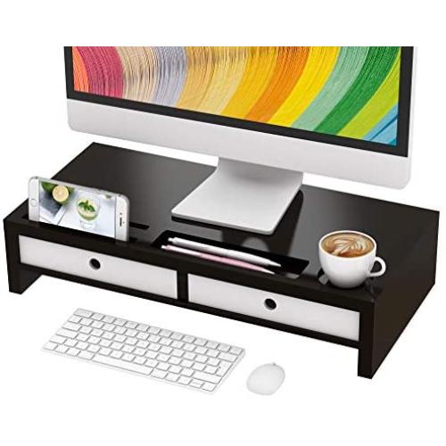 Monitor Stand Riser with Drawer - Desk Shelf Organizer Keyboard Storage Black 22'' x 10.6'' x 4.7''