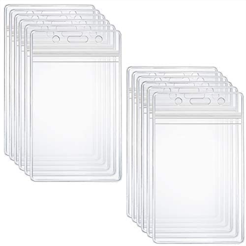 12 Pcs Extra Thick ID Card Badge Holder, Vertical Clear PVC Card Holder with Waterproof Resealable Zip Type