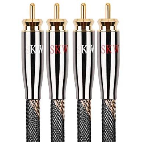 SKW Audiophiles RCA Cable, 2RCA Male to 2RCA Male HiFi System Subwoofer Converter Adapter with Diameter 7mm(16.4ft/5M,Black,Nylon)