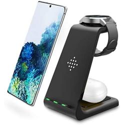 Intoval Wireless Charger, Wireless Charging Station for Samsung Galaxy Phone/Watch/Buds, Fit for Note 20/Note 10/S20/S10, Watch 3/Active 2,1/Gear S3/Sport/Fit, Galaxy Buds+/Live(S3,Black)