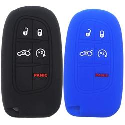 Ezzy Auto Black and Blue Silicone Rubber Key Fob Case Key Cover Key Jacket Skin Protector fit for Challenger Charger Durango Grand Cherokee Ram 1500