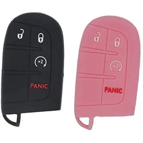 LemSa 2Pcs Rubber Silicone Smart Key Fob Case Cover Protector Holder for Dodge Durango Journey Dart Challenger Jeep Renegade Fiat M3N-40821302 / M3M-40821302, Black Pink