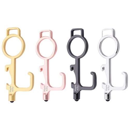 No Touch Door Opener (4 PC) | Clean Keys Button Pusher Stylus | Touchless Hands Free Sanitary Germ Utility Tool for Germaphobe | EDC Keychain | No Contact Handle | Multiple Opener