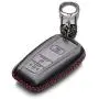 Vitodeco Genuine Leather Remote Key Fob Case Cover Protector with Key Chain for 2019 Toyota Corolla Hatchback, Avalon, Camry, Prius, C-HR (3 Buttons, Black/Red)