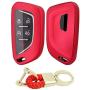 Royalfox(TM) for Cadillac New Blade Shape Key, 5 Buttons Soft TPU Full Protection keyless Remote Smart Key Fob case Cover Keychain for 2020 Cadillac ct5 CT4-V Corvette C8 (red)