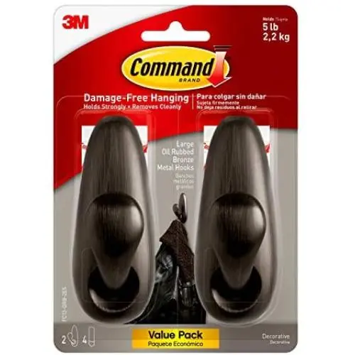 Command Forever Classic Metal Hook, Large, Oil Rubbed Bronze, 2-Hooks (FC13-ORB-2ES), Decorate Damage-Free