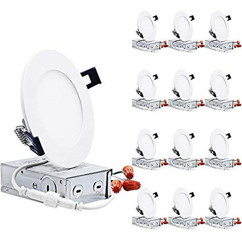 TORCHSTAR Essential Series 12-Pack 10.5W 4 Inch Slim LED Panel Downlight with J-box, Dimmable 800lm Ultra-Thin LED Recessed Light, ETL & Energy Star Listed, 4000K Cool White, White