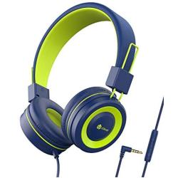iClever Kids Headphones with Microphone- Wired Headphones for Kids with 94dB Volume Limited, Adjustable Headband, Stereo Sound, Foldable - Childrens Headphones for Boys/Girls/School/Travel/iPad, Green