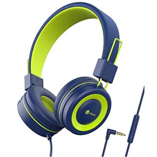 iClever Kids Headphones with Microphone- Wired Headphones for Kids with 94dB Volume Limited, Adjustable Headband, Stereo Sound, Foldable - Childrens Headphones for Boys/Girls/School/Travel/iPad, Green