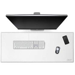 Cacoy 39.4''x15.7'' Oversized PU Leather Desk Pad - Leather Extended Mousepad Writing Mat Desk Protective Mat for Office, Home, Computer, Laptop - White