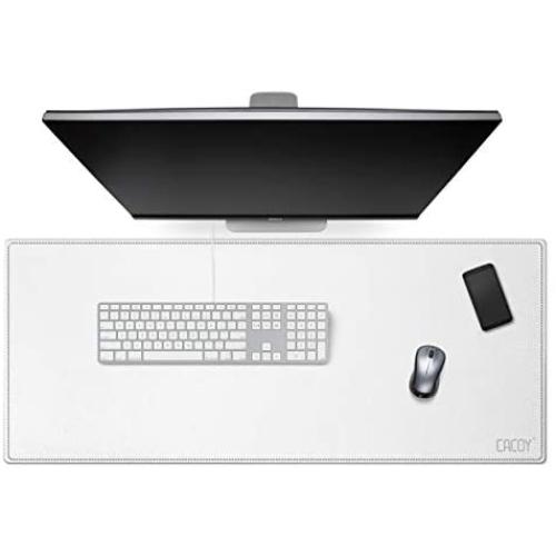 Cacoy 39.4''x15.7'' Oversized PU Leather Desk Pad - Leather Extended Mousepad Writing Mat Desk Protective Mat for Office, Home, Computer, Laptop - White