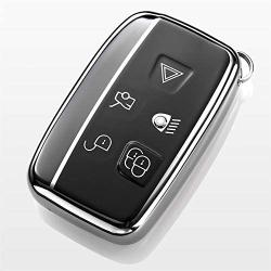 Royalfox(TM) 5 Buttons Full TPU Smart keyless Entry Remote Key Fob case Cover for Land Rover Defender Discovery Sport LR3 LR4 Range Rover Sport Evoque Velar,Jaguar XF XJ XJL XE F-PACE (Silver/Black)