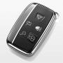 Royalfox(TM) 5 Buttons Full TPU Smart keyless Entry Remote Key Fob case Cover for Land Rover Defender Discovery Sport LR3 LR4 Range Rover Sport Evoque Velar,Jaguar XF XJ XJL XE F-PACE (Silver/Black)