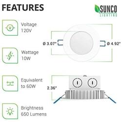 Sunco Lighting 4 Pack 4 Inch Slim LED Downlight, Integrated Junction Box,10W=60W, 650 LM, Dimmable, 3000K Warm White, Recessed Jbox Fixture, IC Rated, Simple Retrofit Installation - ETL & Energy Star