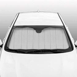 BDK AS-2511-SL Front Windshield Shade-Accordion Folding Auto Sunshade for Car Truck SUV-Blocks UV Rays Sun Visor Protector-Keeps Your Vehicle Cool-57 x 27 Inch, Silver Glitter